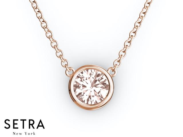 14K FINE ROSE GOLD MORGANITE PANDENTS OR NECKLACE SOLITAIRE BAZEL SETTING