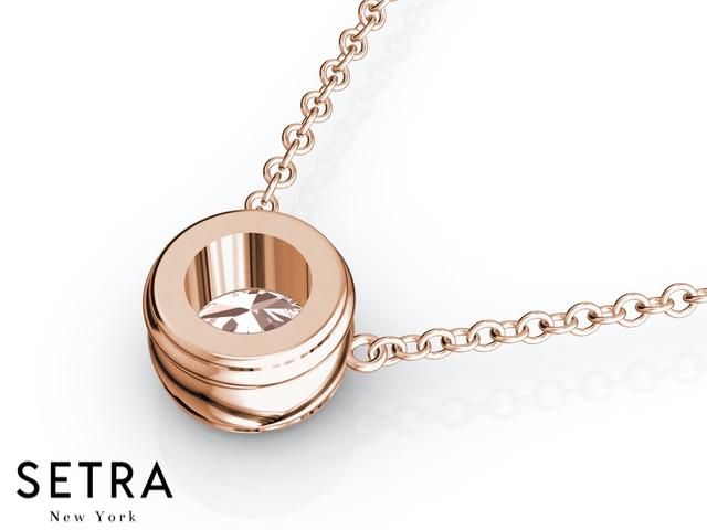 14K FINE ROSE GOLD MORGANITE PANDENTS OR NECKLACE SOLITAIRE BAZEL SETTING