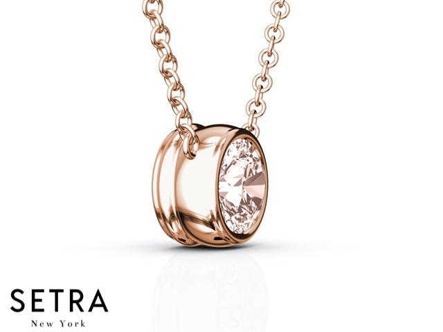 14K FINE ROSE GOLD MORGANITE PANDENTS OR NECKLACE SOLITAIRE BAZEL SETTING