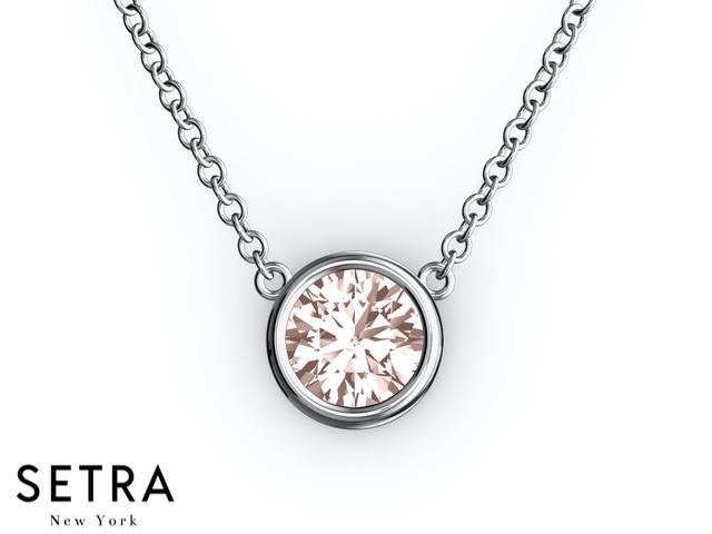 14K FINE ROSE GOLD MORGANITE PANDENTS OR NECKLACE SOLITAIRE BAZEL SETTING