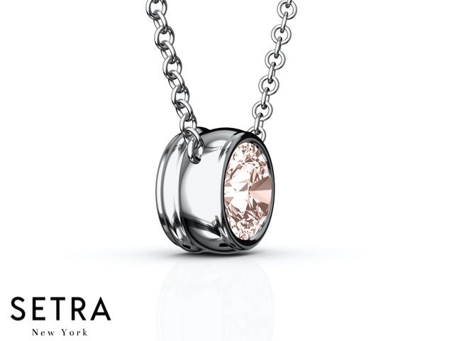 14K FINE ROSE GOLD MORGANITE PANDENTS OR NECKLACE SOLITAIRE BAZEL SETTING