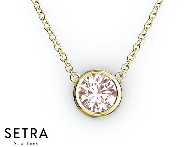 14K FINE ROSE GOLD MORGANITE PANDENTS OR NECKLACE SOLITAIRE BAZEL SETTING