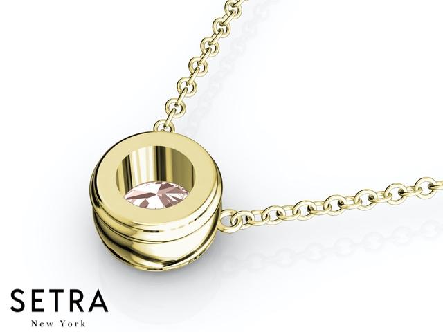 14K FINE ROSE GOLD MORGANITE PANDENTS OR NECKLACE SOLITAIRE BAZEL SETTING