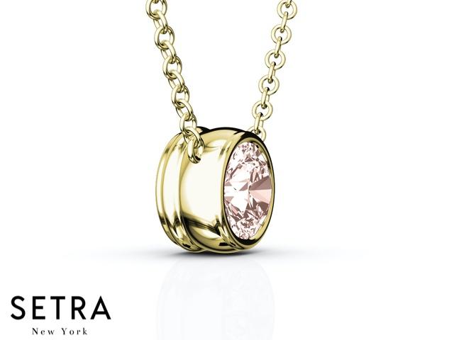 14K FINE ROSE GOLD MORGANITE PANDENTS OR NECKLACE SOLITAIRE BAZEL SETTING