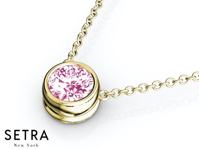 14K FINE ROSE GOLD PINK SAPPHIRE PANDENTS OR NECKLACE SOLITAIRE BAZEL SETTING