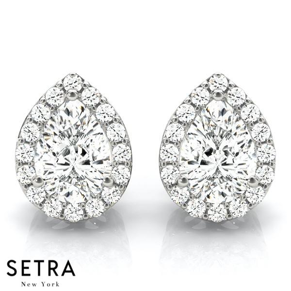 VINTAGE STYLE 18K FINE GOLD STUD DIAMOND EARRINGS
