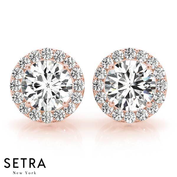 HALO STUD DIAMOND EARRING 14K FINE ROSE GOLD