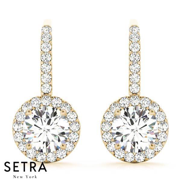 14K FINE YELLOW HOOK-UP HALO CHANDELIER DIAMOND EARRINGS