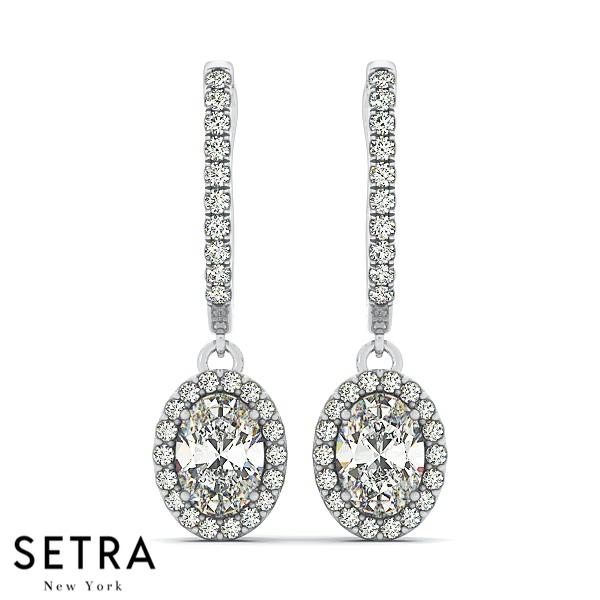 14K FINE GOLD HALO CHANDELIER DIAMOND EARRINGS