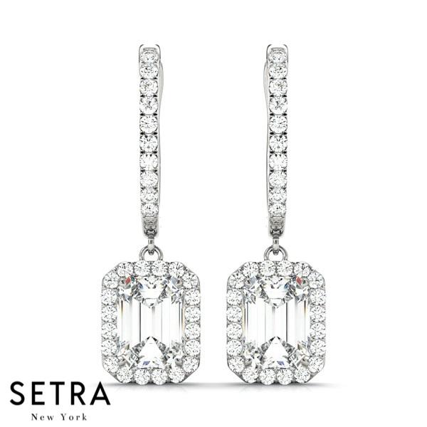 14K FINE GOLD HALO CHANDELIER DIAMOND EARRINGS