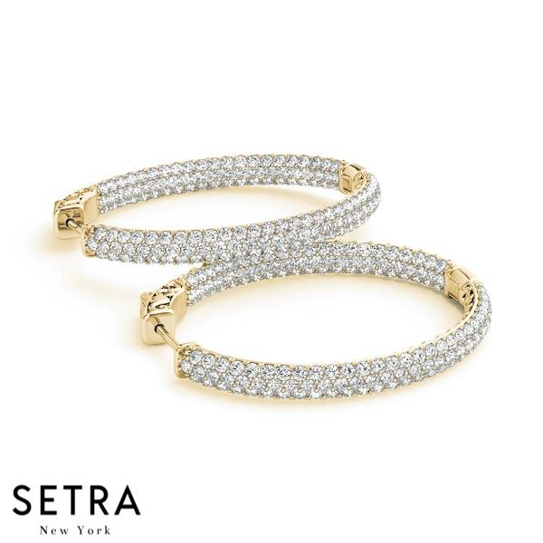 2.00ct INSIDE-OUT DIAMONDS OVAL HOOP MICRO PAVE SET EARRINGS 38mm 14K GOLD