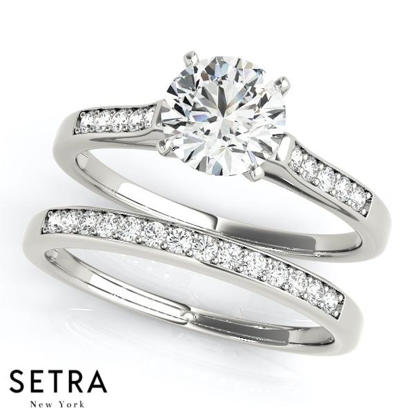SET OF DIAMOND ENGAGEMENT RINGS SINGLE ROW 14K GOLD