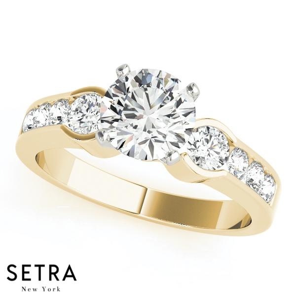 18K FINE GOLD 3 STONE ROUND CUT ENGAGEMENT RING