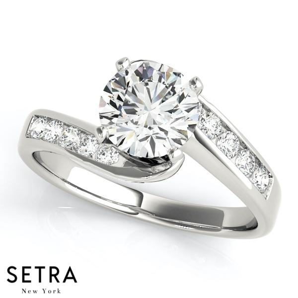 14K FINE GOLD ROUND CUT DIAMONDS BYPASS ENGAGEMENT RINGS