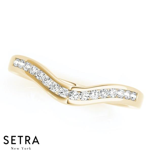 CURVED 14K GOLD DIAMONDS CHANEL SET WEDDING BAND RING