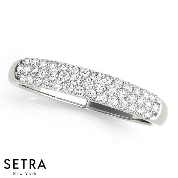 HALF WAY 3 ROW MICRO PAVE SET WEDDING BAND DIAMONDS RING 14K GOLD