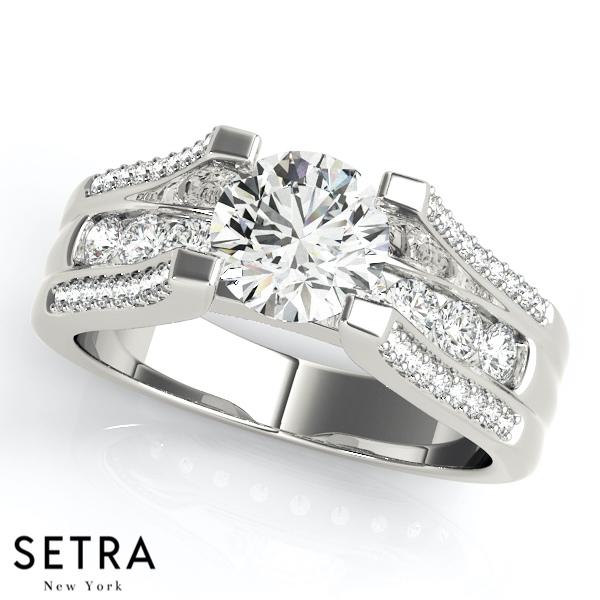 14K GOLD CLUSTER MULTI-ROW SIDES ENGAGEMENT ROUND CUT DIAMOND RING