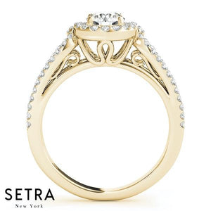 Gisele Decorative Gallery Split Shank Halo Engagement Ring