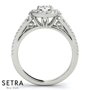 Gisele Decorative Gallery Split Shank Halo Engagement Ring