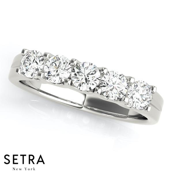 14K GOLD 5 STONE DIAMOND WEDDING BANDS U' SHAPE  PRONG SET