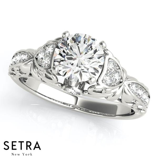14K FINE GOLD ROUND CUT DIAMONDS CLUSTER SIDES ENGAGEMENT RINGS