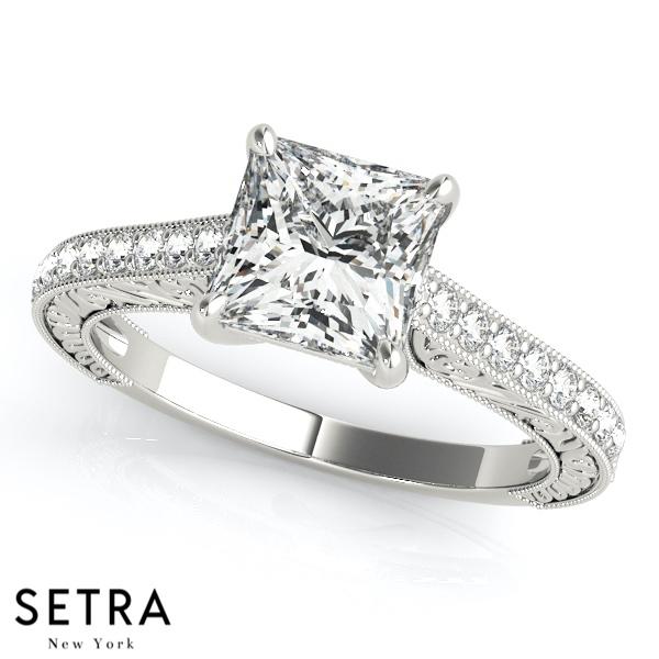 DIAMOND ENGAGEMENT RINGS SINGLE ROW PRONG SET TRELLIS