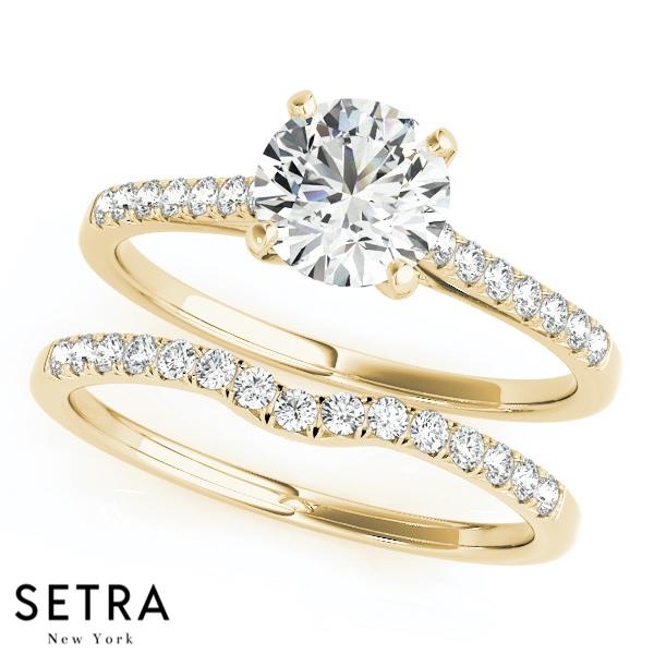 SET OF PETITE  DIAMOND ENGAGEMENT RING & WEDDING BAND 14K GOLD