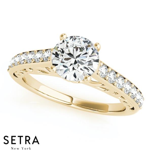 14K GOLD DIAMOND ENGAGEMENT RINGS SINGLE ROW PRONG SET