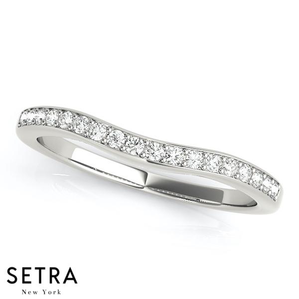 WRAP AROUND CURVED SHAPE STYLE BAND DIAMONDS RING 14K GOLD