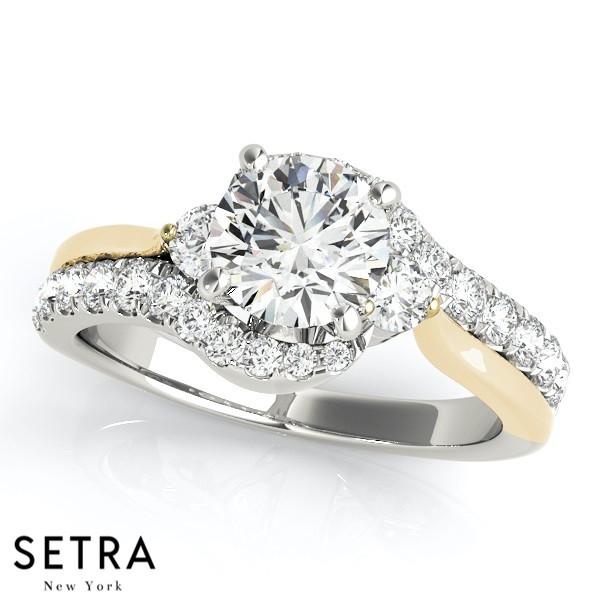 TWO TONE YELLWO & WIGHT 14K GOLD DIAMONDS ENGAGEMENT RINGS BYPASS