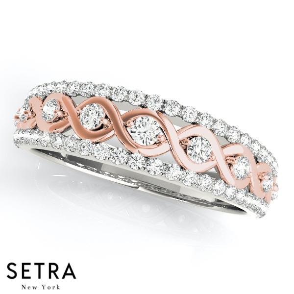 VINTAGE 14K ROSE & WHITE GOLD DIAMONDS  WEDDING BAND RING