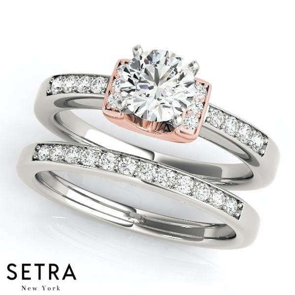 SET OF DIAMOND ENGAGEMENT RING & WEDDING BAND 14K GOLD