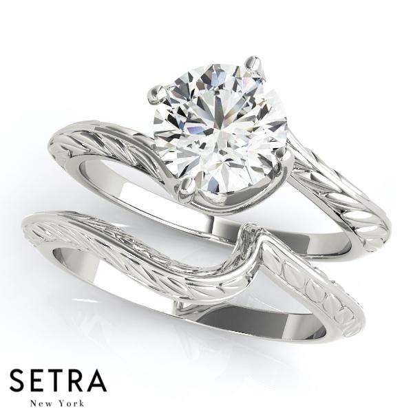 CERTIFIED GIA VINTAGE SET OF SOLITAIRE DIAMOND ENGAGEMENT RINGS 14K GOLD