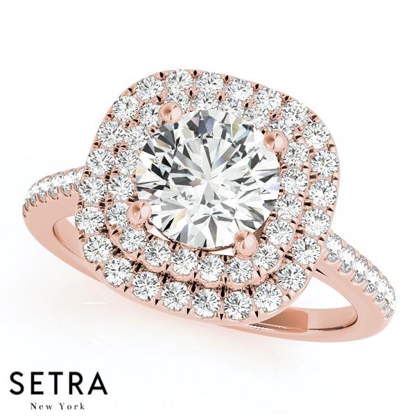 0.75 CT ROUND CUT DIAMONDS ENGAGEMENT DOUBLE 2 ROW HALO RING 14K GOLD