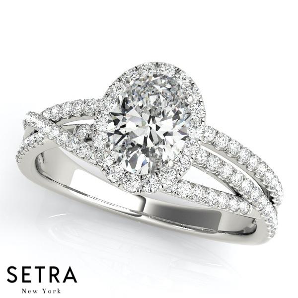 14K FINE GOLD OVAL CUT DIAMOND IN OVAL HALO SEMI-MOUNT ENGAGEMENT RING