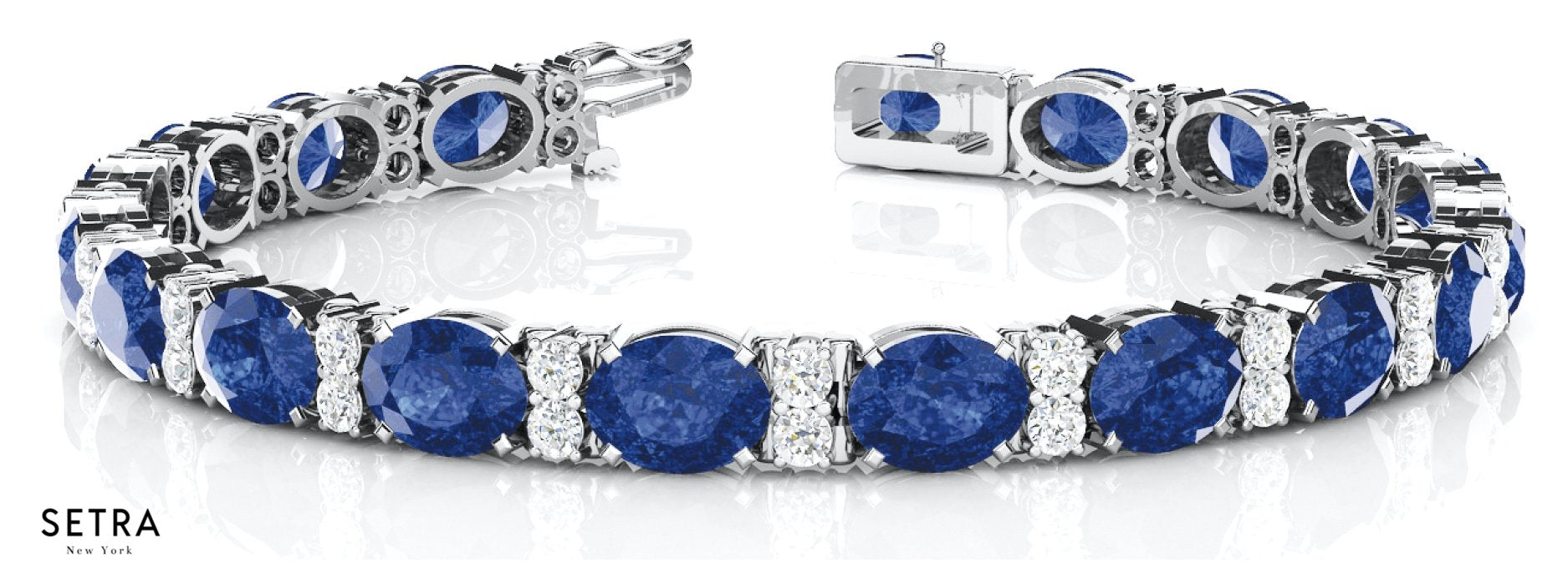 Total 13.56ct Oval Cut Natural Genuine Sapphire & Diamonds Bracelet In 14k Gold