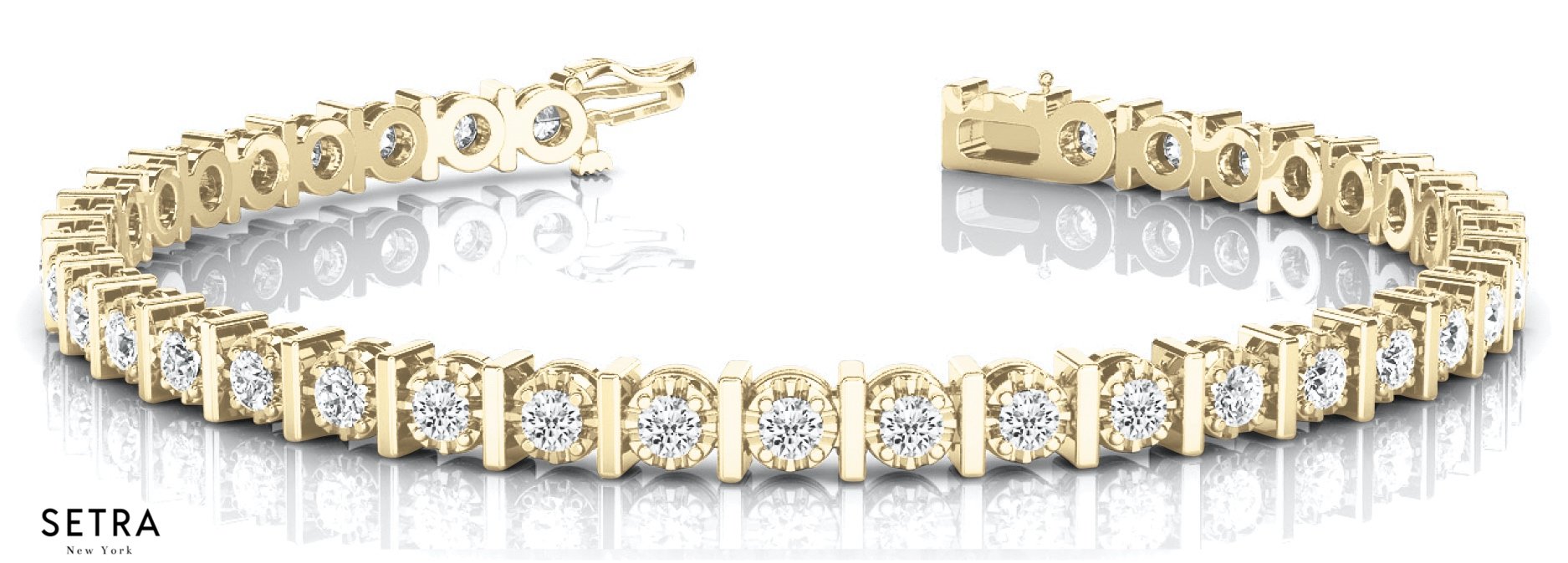 Round Cut Diamonds Women's Bridal Fancy Solid Bracelet In 14k Gold