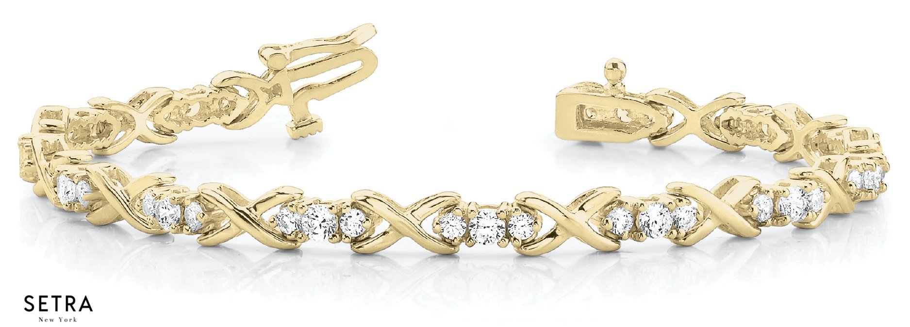 2.00ct Round Cut Diamonds Women's ''XO'' style Solid Tennis Bracelet 14k Gold
