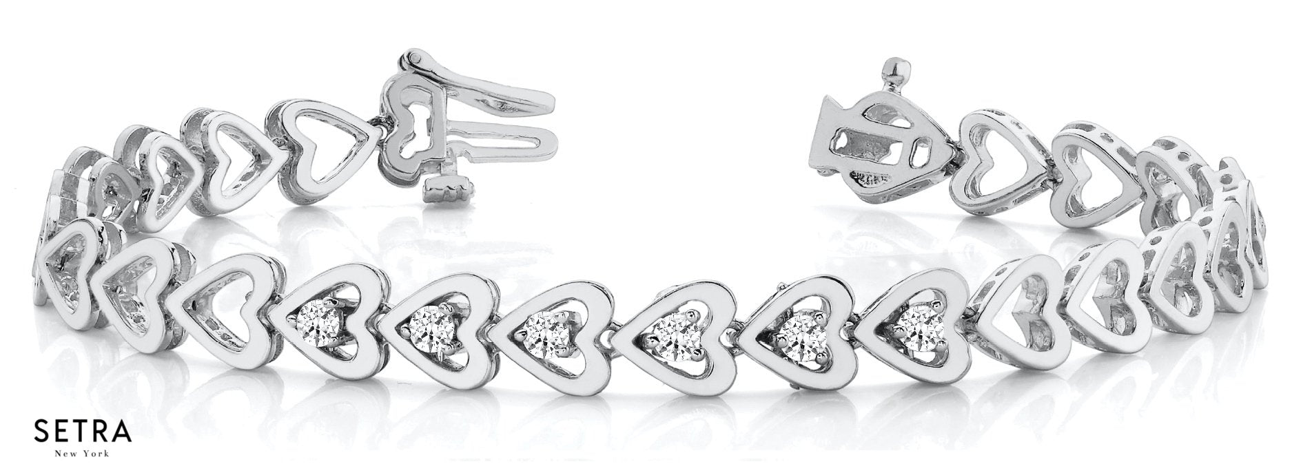 Round Cut Diamonds Women's Bridal Heart Shape Style Bracelet In 14k Gold
