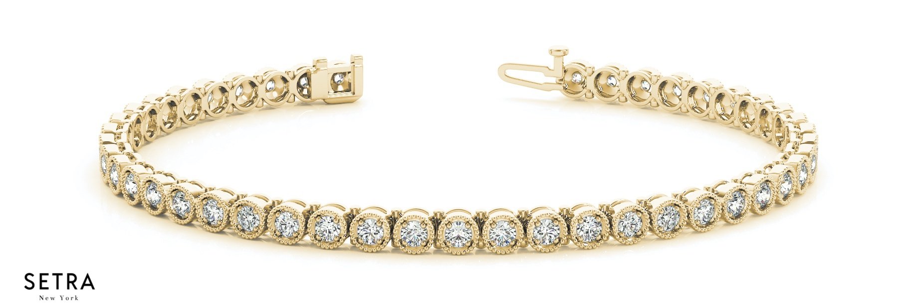 Round Cut Diamonds Women's Bridal Solid Tennis Bracelet In 14k Gold