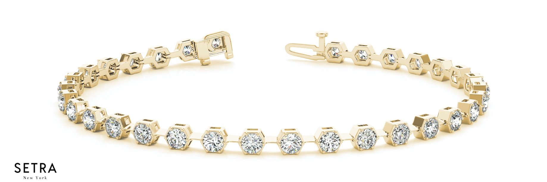 Round Cut Diamonds Women's Bridal Fancy Solid Tennis Bracelet In 14k Gold