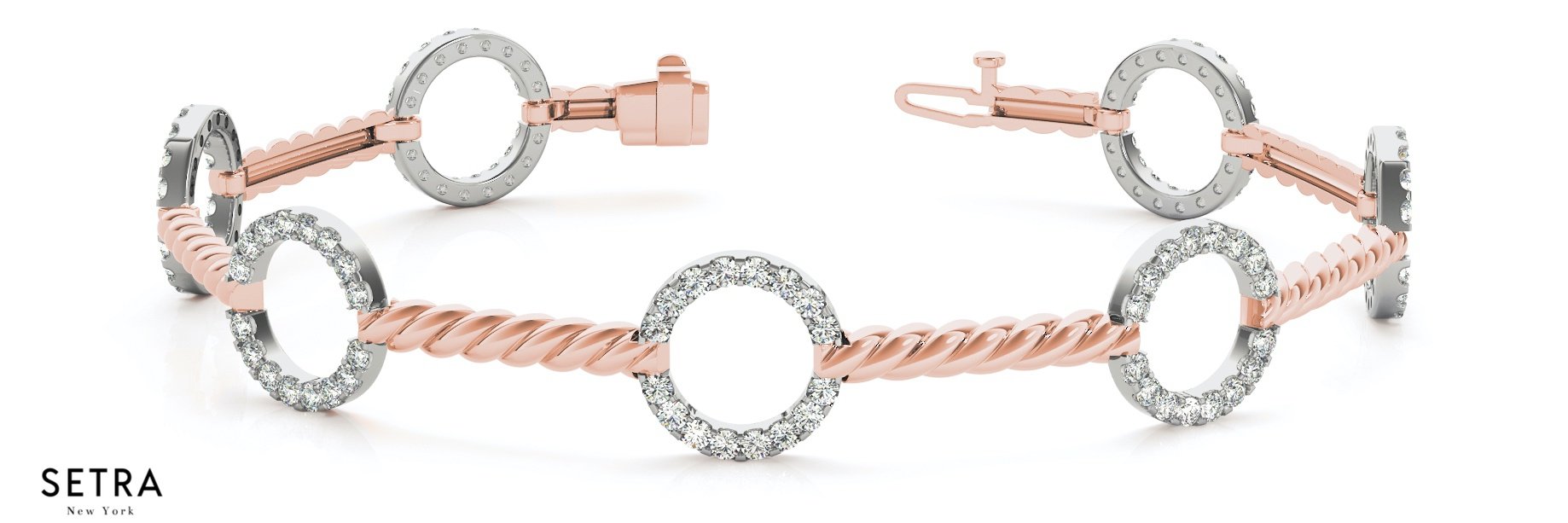 Round Cut Natural Diamonds Women Bridal Fancy Solid Bracelet In 14k Gold