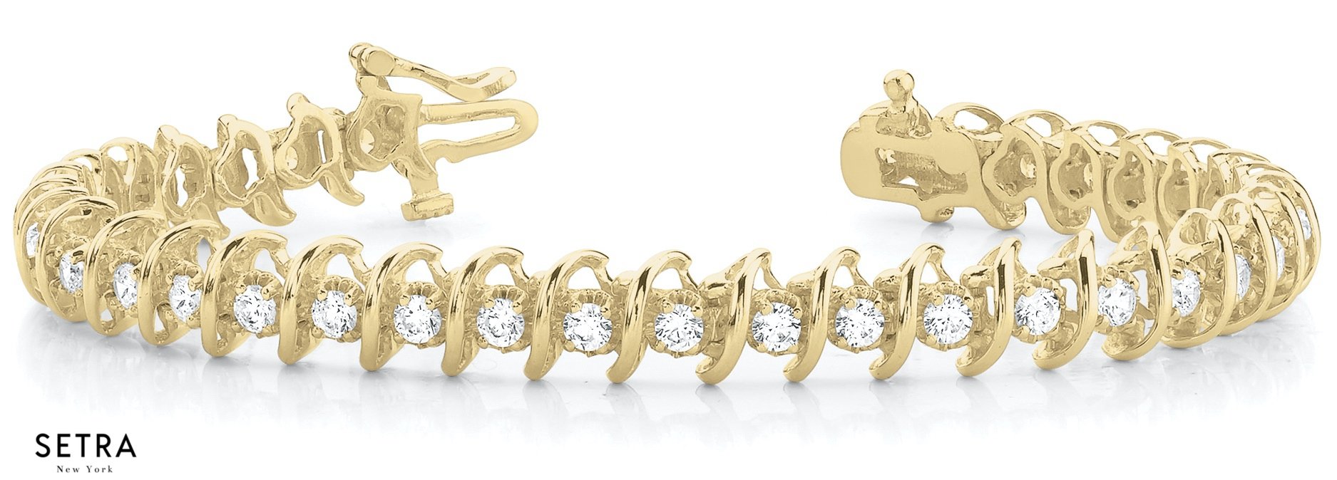 Round Cut Diamonds Women's ''S'' Style Bridal Solid Bracelet In 14k Gold