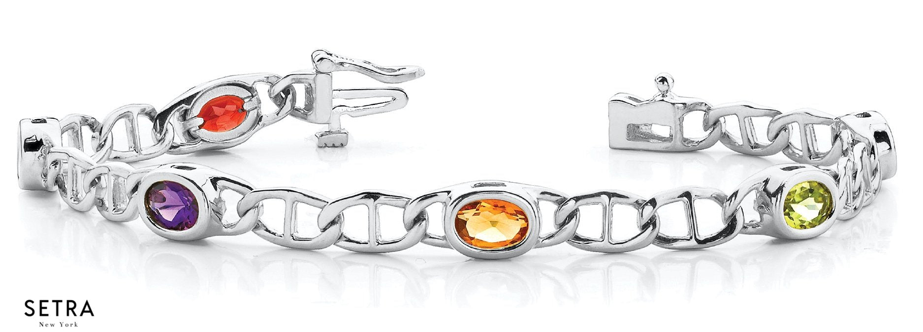 Oval Cut Natural Mix Colod Geme Stone Women Bridal Fancy Solid Bracelet In 14k Gold