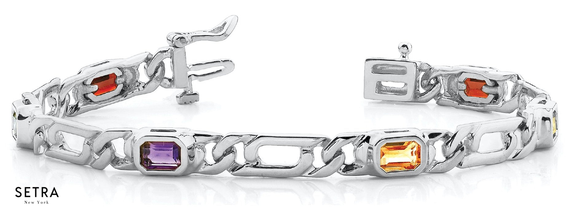 Emerald Cut Natural Gemes Mix Stone Women's Bridal Fancy Solid Bracelet In 14k Gold