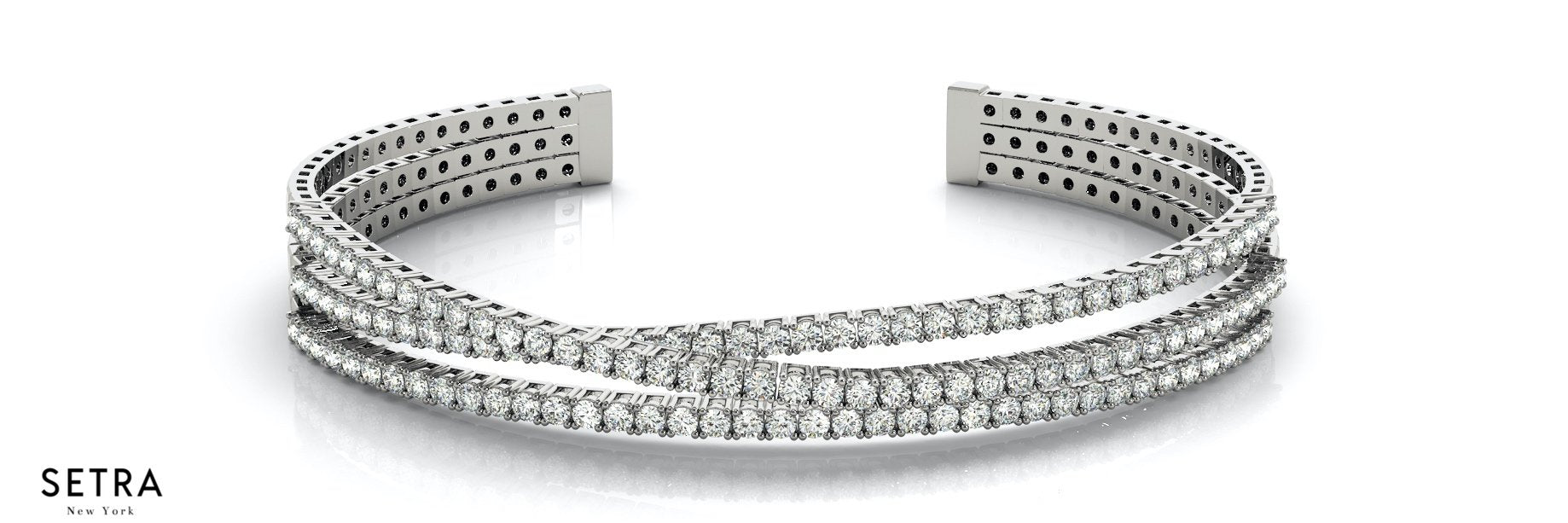 3.50ct 14K Gold Multi Twist Row Prong Set Italian Fashion Bangle Bracelets