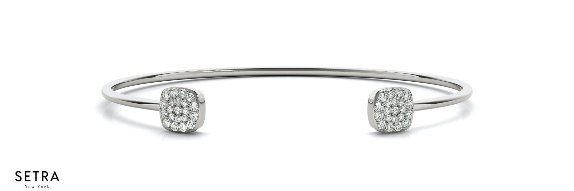 Open Micro Pave Set Flat Disc Bangle Bracelets 18K Gold