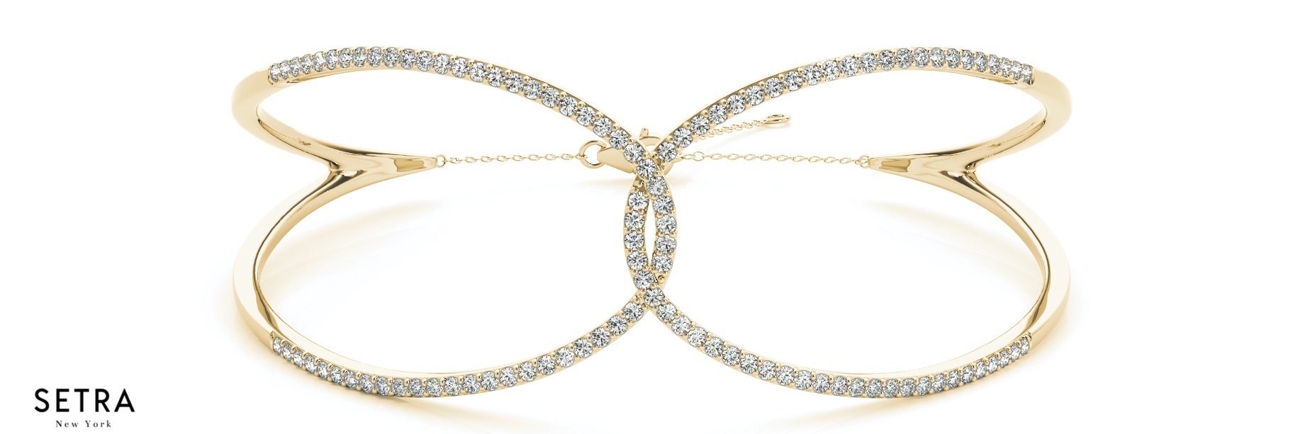 18K Gold Connected Twist Heart Shaped Style Prong Set Italian Fashion Bangle Bracelets