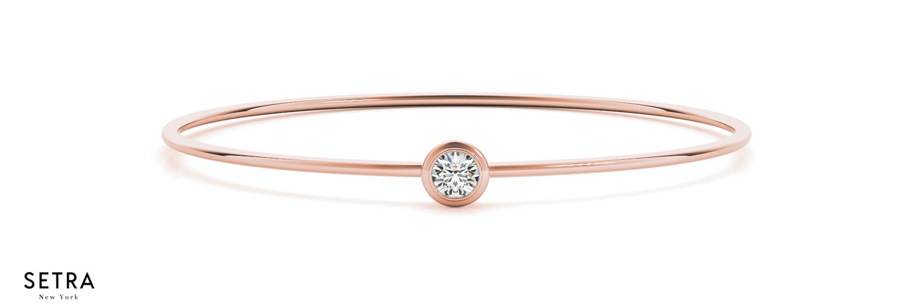 STACKABLE SOLID DIAMOND BANGLE BRACELET FINE ROSE 14K GOLD