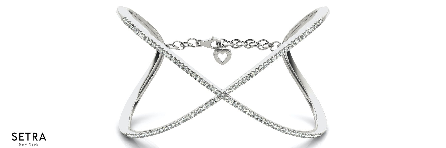 Stackable 1.65ct Round Diamonds Women's X Cross Bangle Solid Bracelet 14k Gold